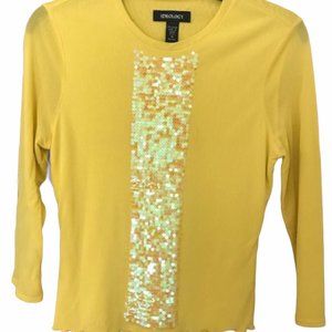 IDEOLOGY Yellow Sequin 3/4 sleeve top